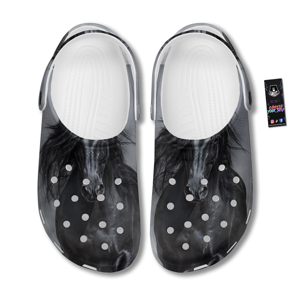 Horse Black Stallion Print Clog-grizzshop