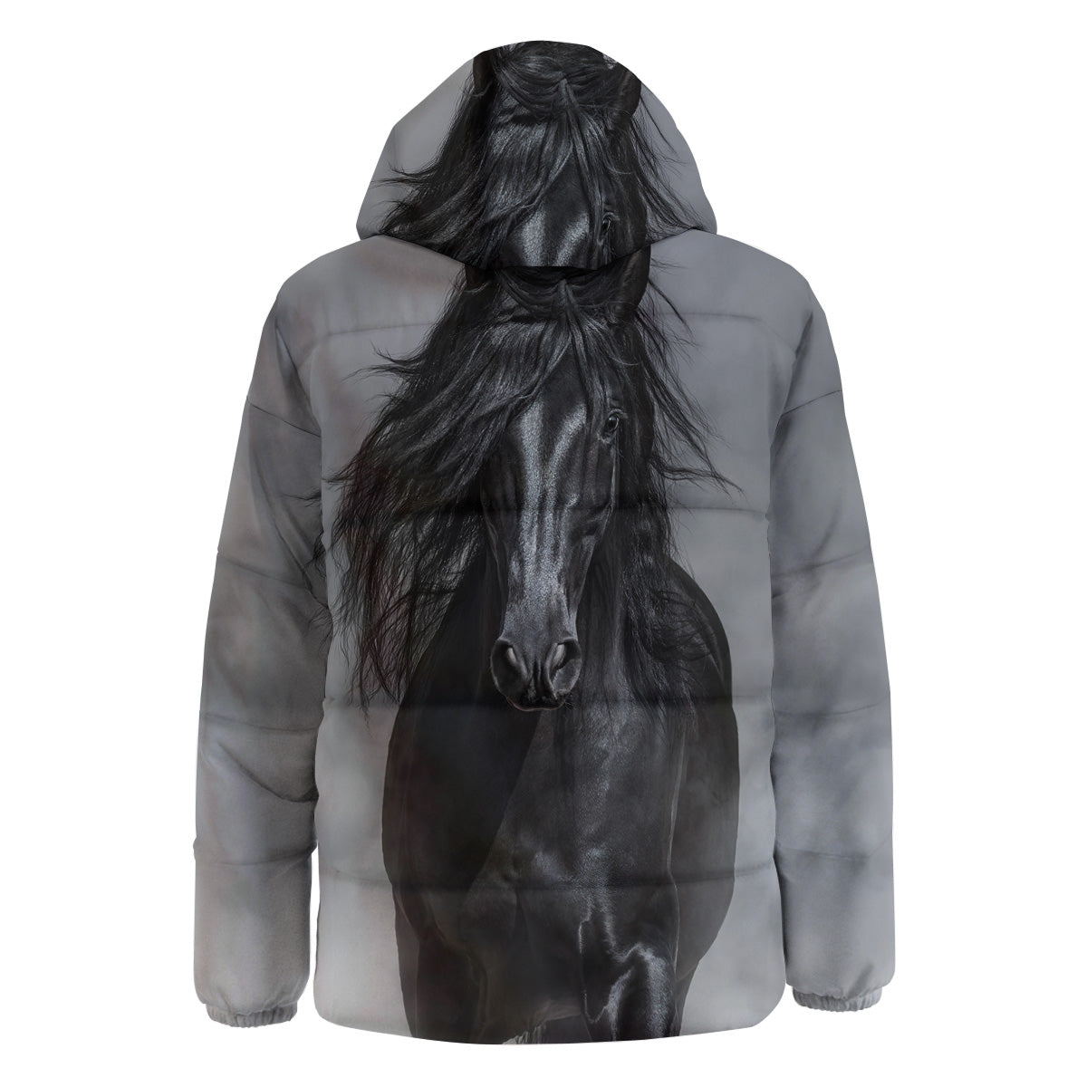 Horse Black Stallion Print Down Jacket-grizzshop