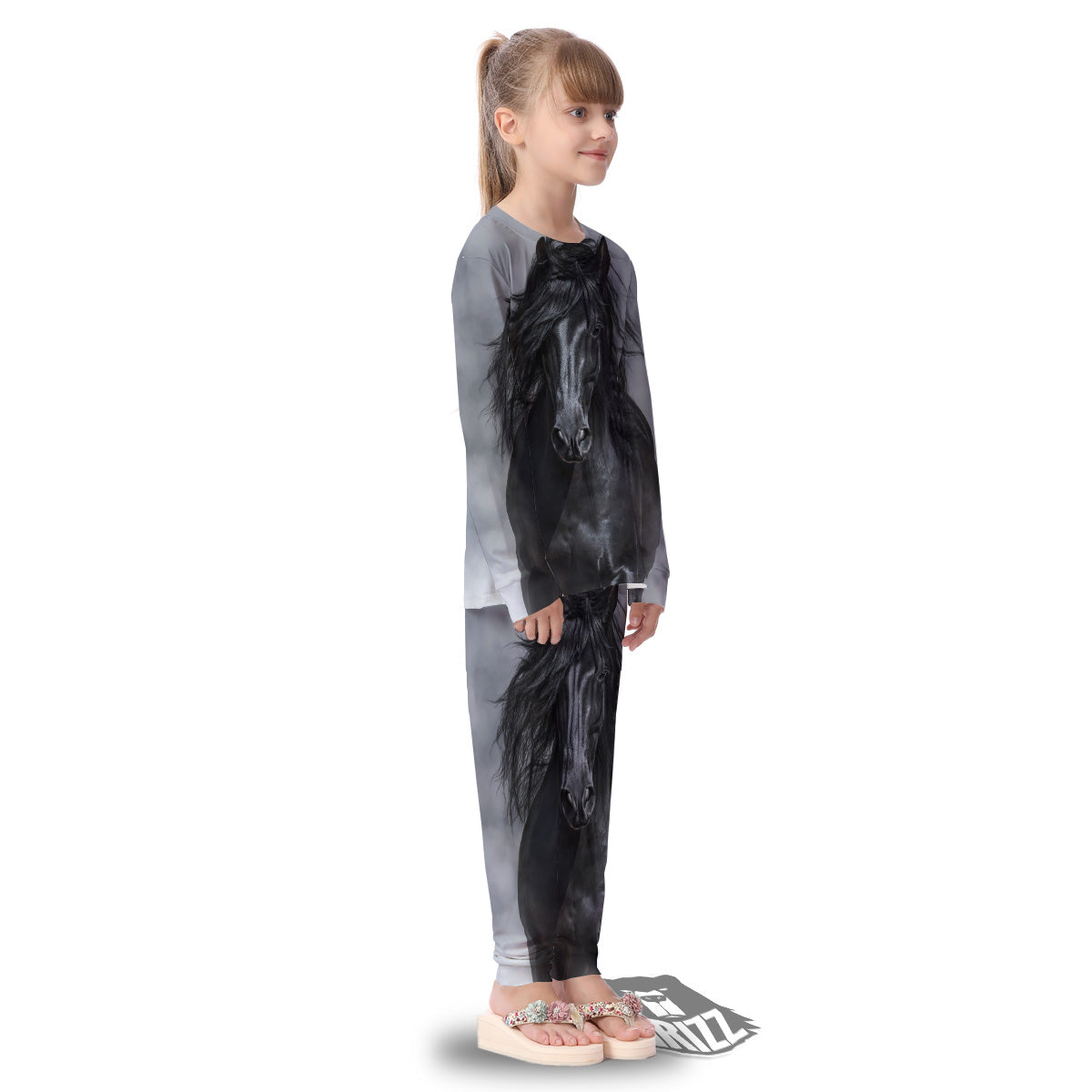 Horse Black Stallion Print Kid's Pajamas-grizzshop