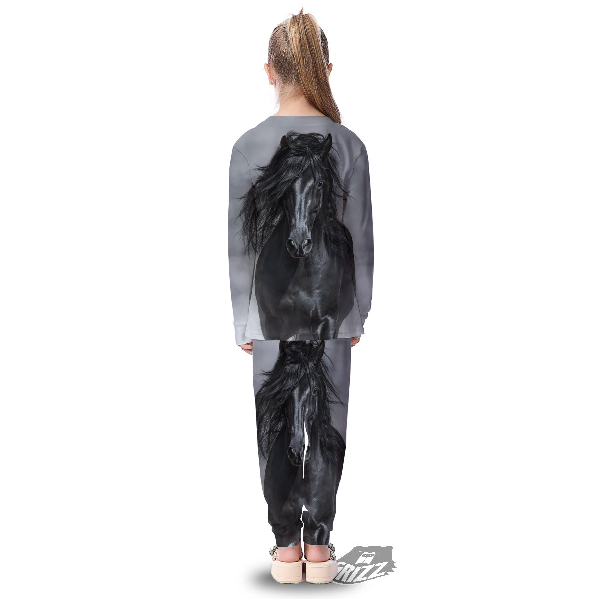Horse Black Stallion Print Kid's Pajamas-grizzshop