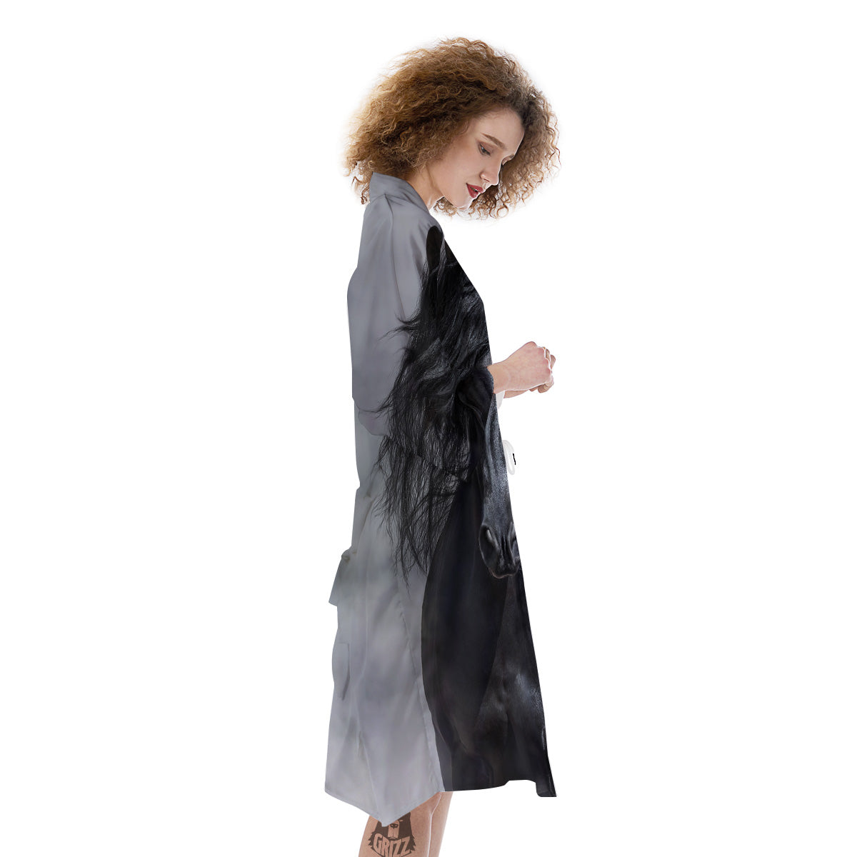 Horse Black Stallion Print Kimono-grizzshop