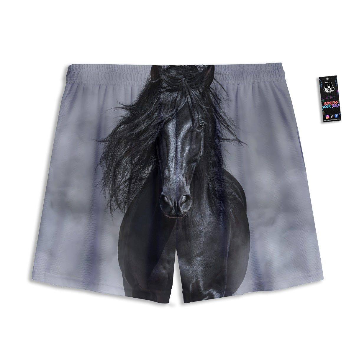 Gras Geometric Mardi Print Pattern Mesh Shorts