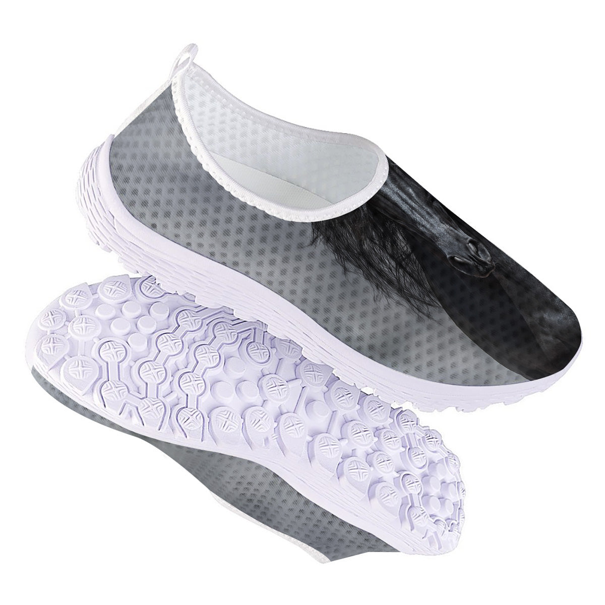 Horse Black Stallion Print Nurse Shoes-grizzshop