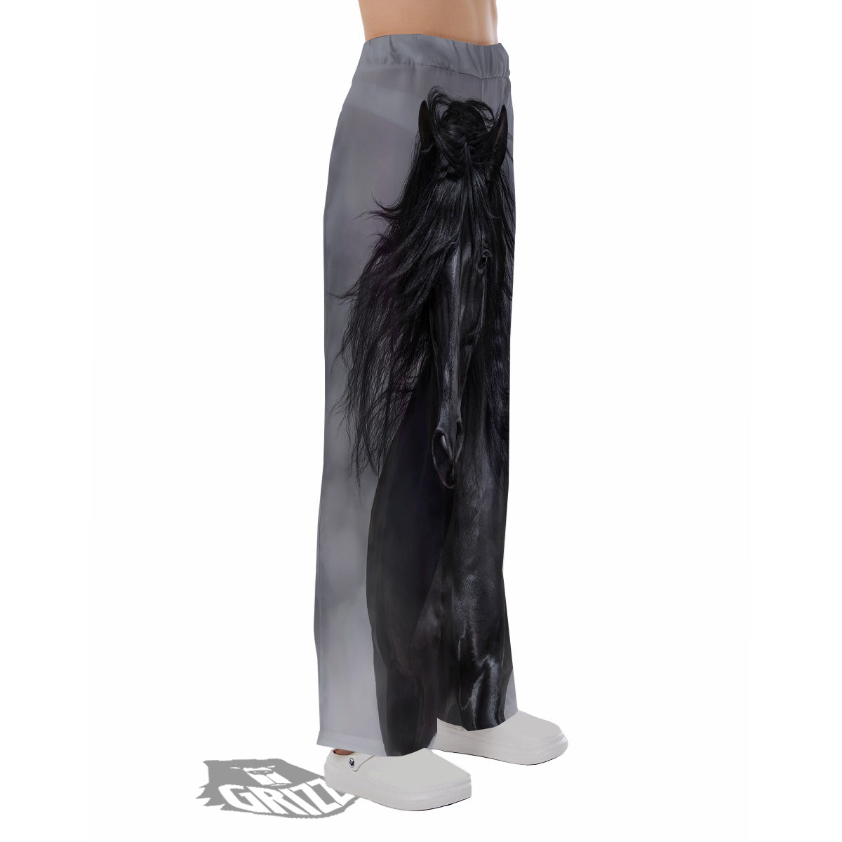 Horse Black Stallion Print Pajama Pants-grizzshop
