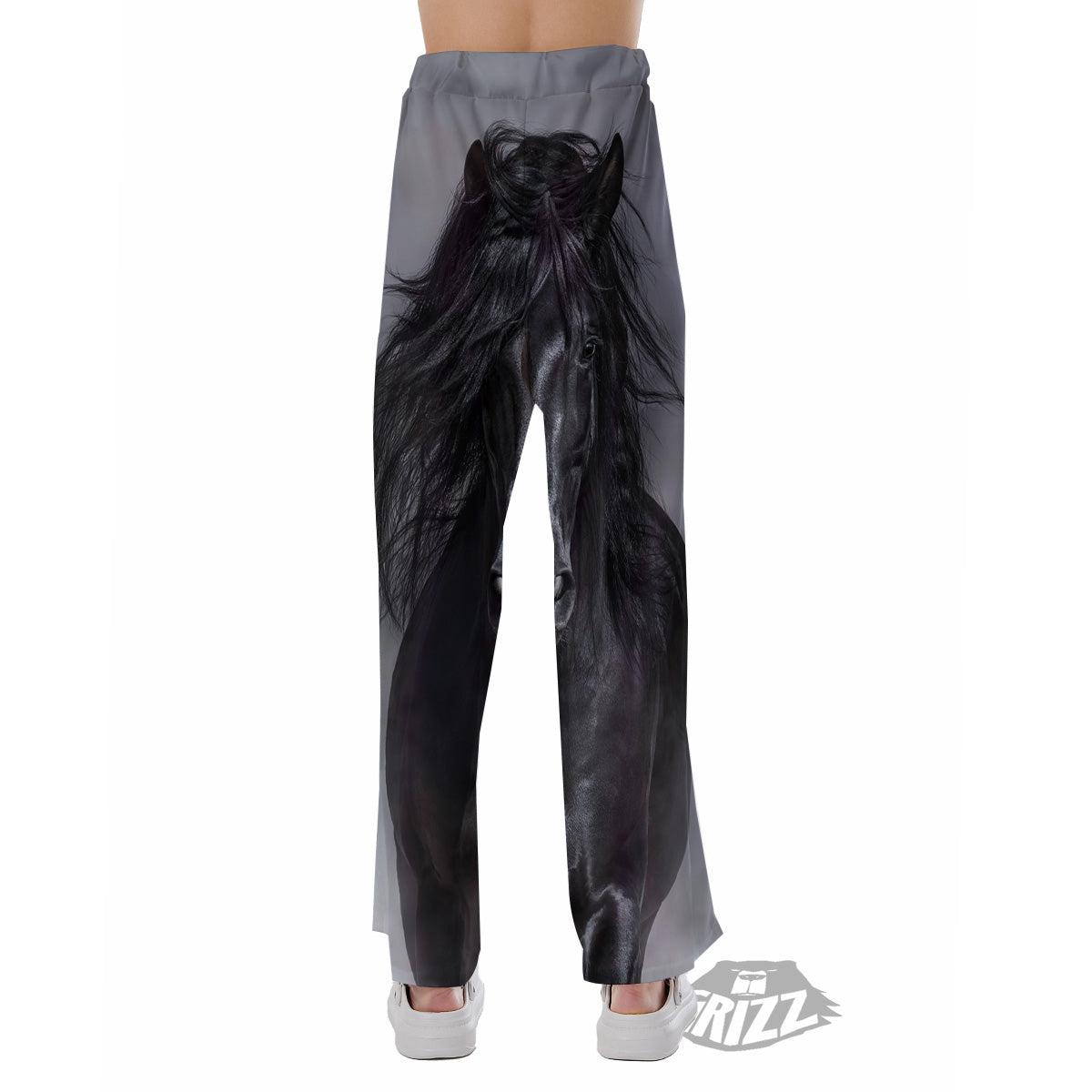 Horse Black Stallion Print Pajama Pants-grizzshop