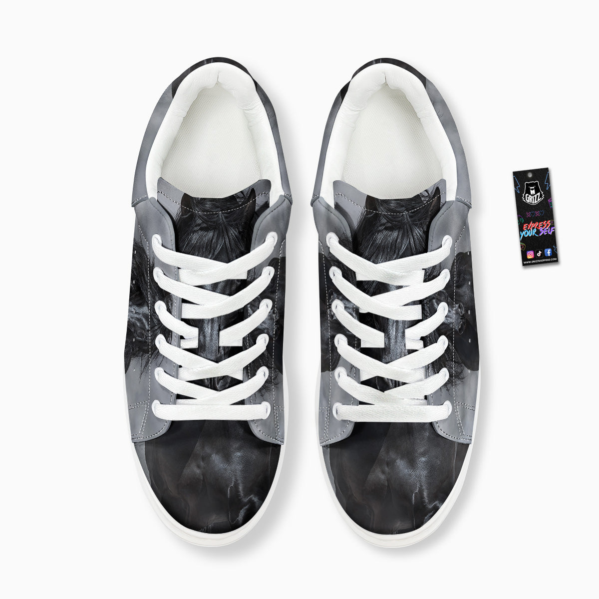 Horse Black Stallion Print Platform Shoes-grizzshop