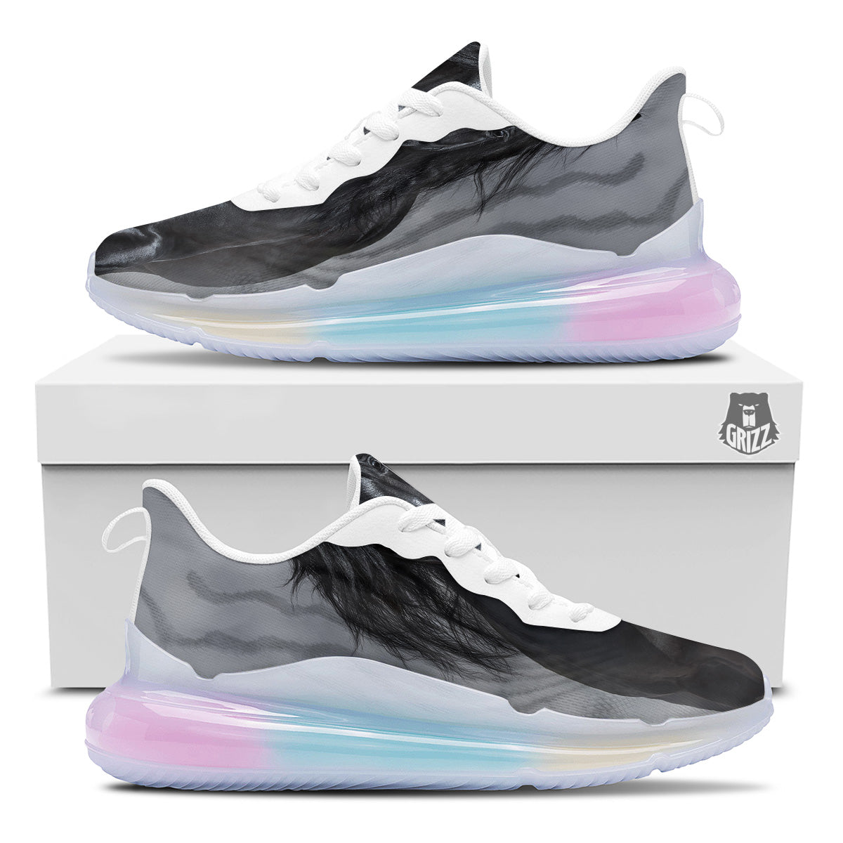 Horse Black Stallion Print Running Sneakers-grizzshop