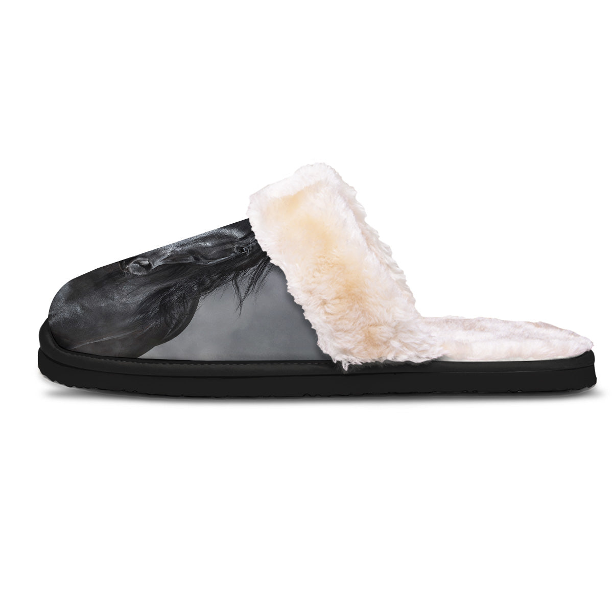 Horse Black Stallion Print Slippers-grizzshop