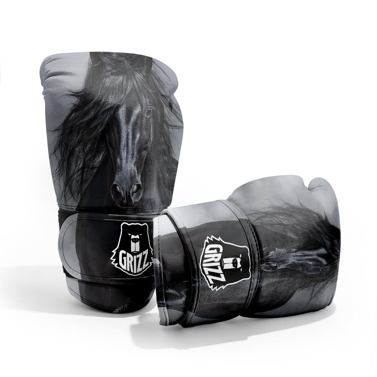 Horse Black Stallion Print Pro Boxing Glove