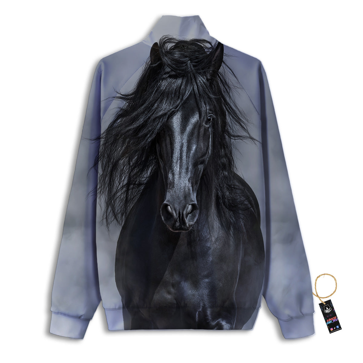Horse Black Stallion Print Track Jacket-grizzshop