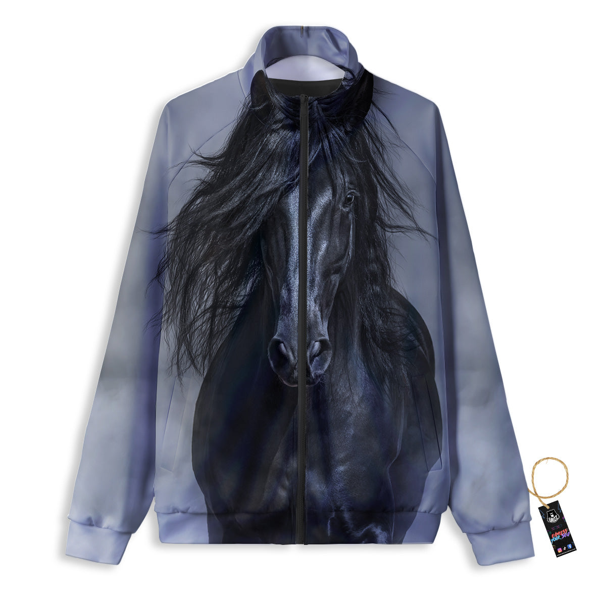 Horse Black Stallion Print Track Jacket-grizzshop