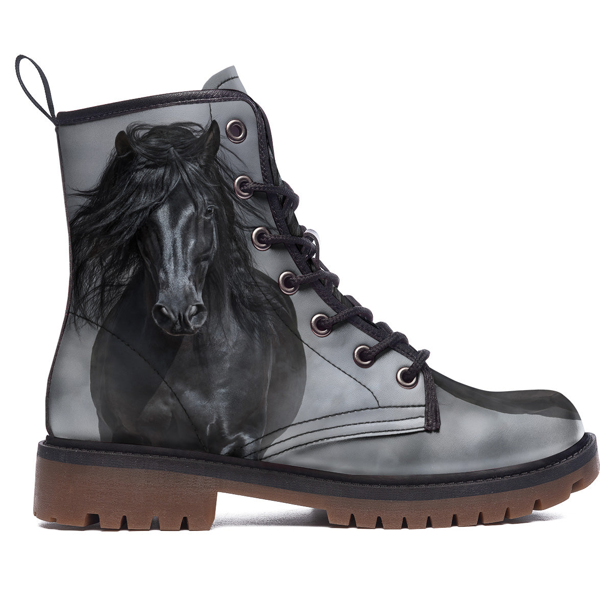 Horse Black Stallion Print Work Boots-grizzshop
