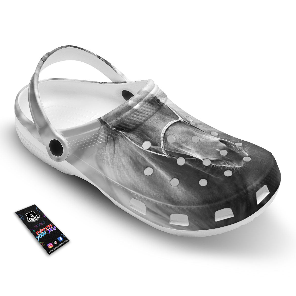 Horse Monochrome Print Clog-grizzshop