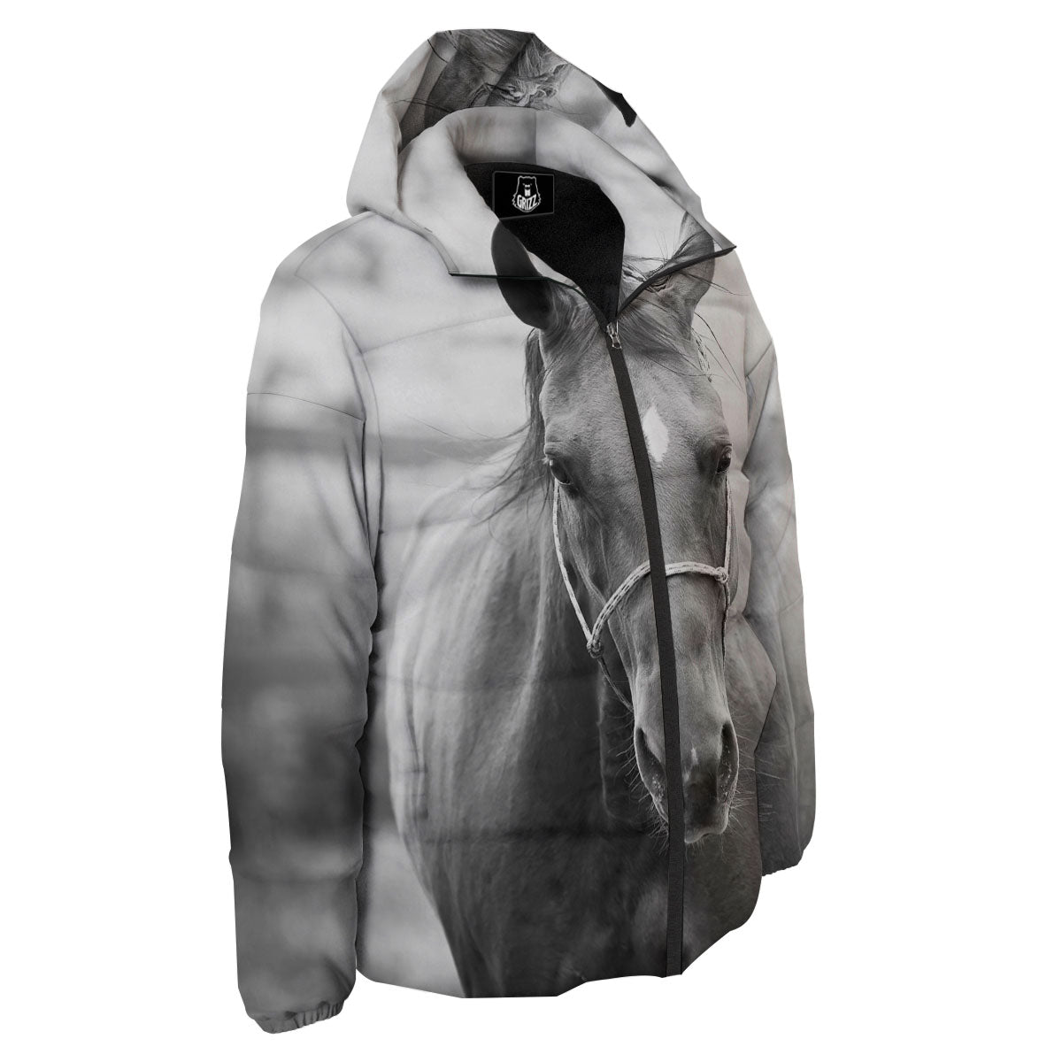 Horse Monochrome Print Down Jacket-grizzshop