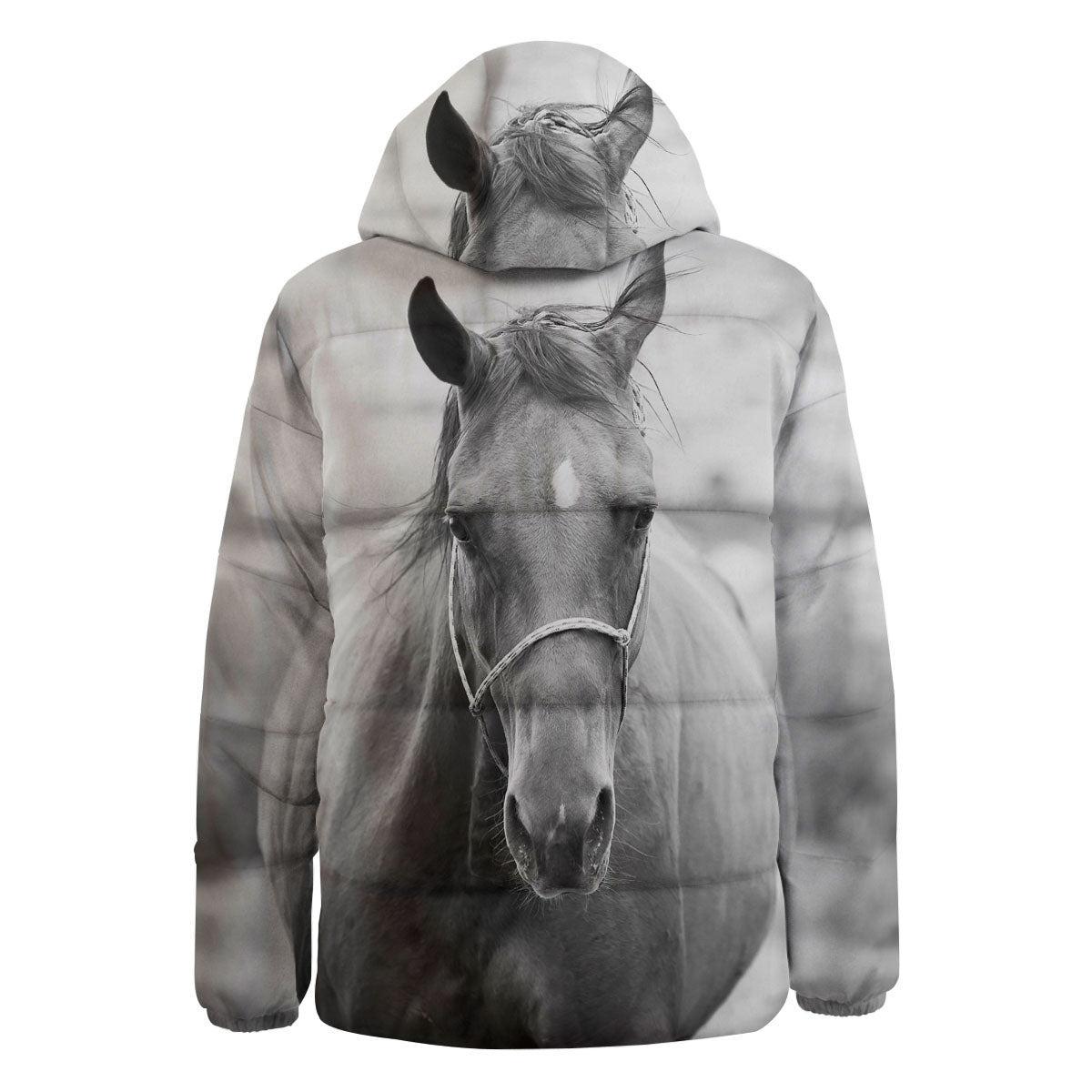 Horse Monochrome Print Down Jacket-grizzshop