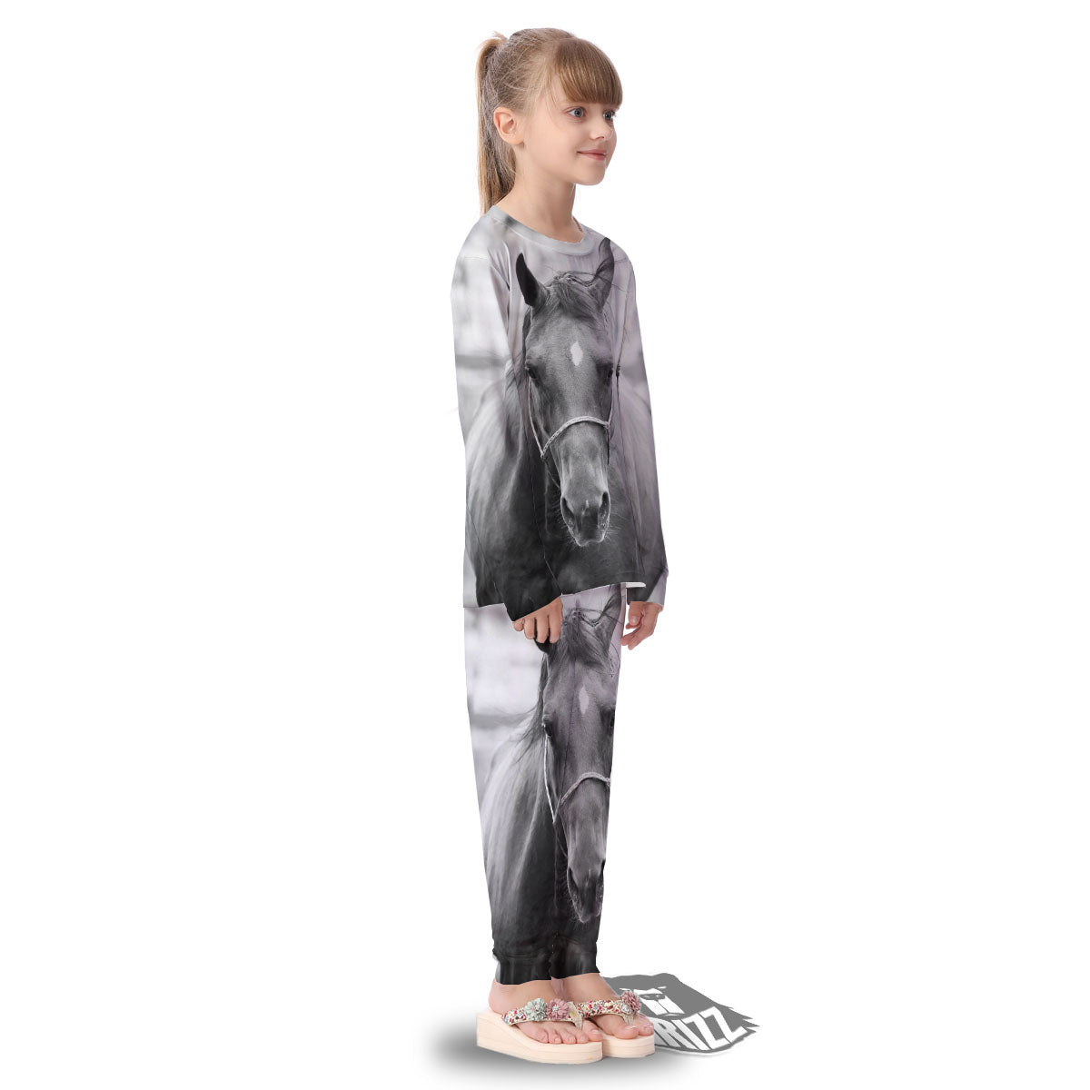 Horse Monochrome Print Kid's Pajamas-grizzshop