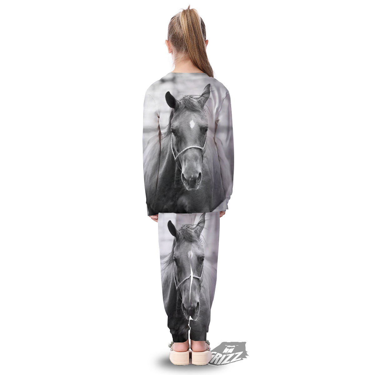 Horse Monochrome Print Kid's Pajamas-grizzshop