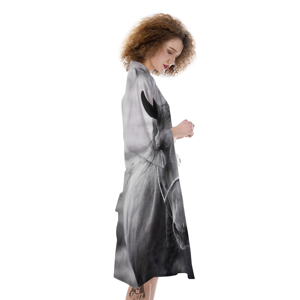 Horse Monochrome Print Kimono-grizzshop