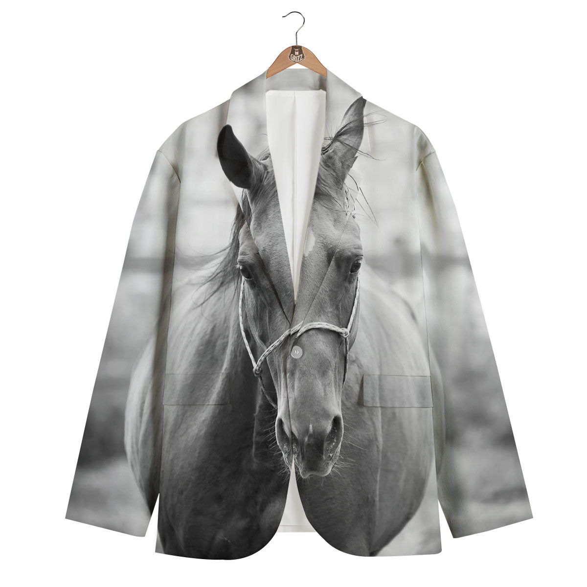 Horse Monochrome Print Men's Blazer-grizzshop