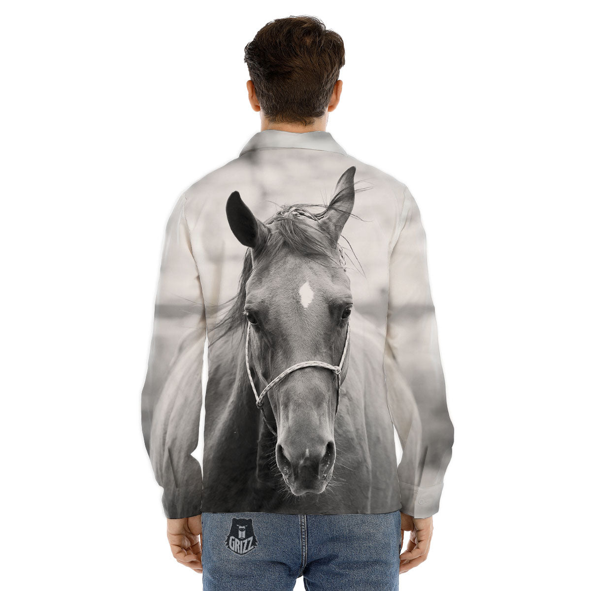 Horse Monochrome Print Men's Dress Shirts-grizzshop