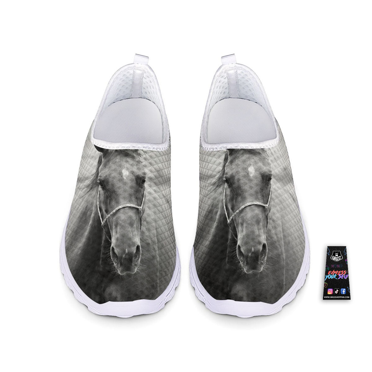 Horse Monochrome Print Nurse Shoes-grizzshop