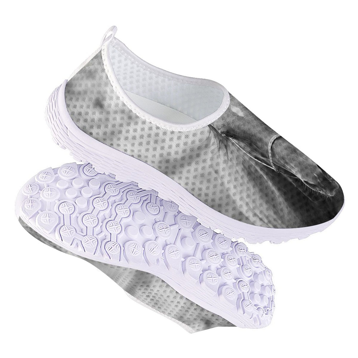 Horse Monochrome Print Nurse Shoes-grizzshop