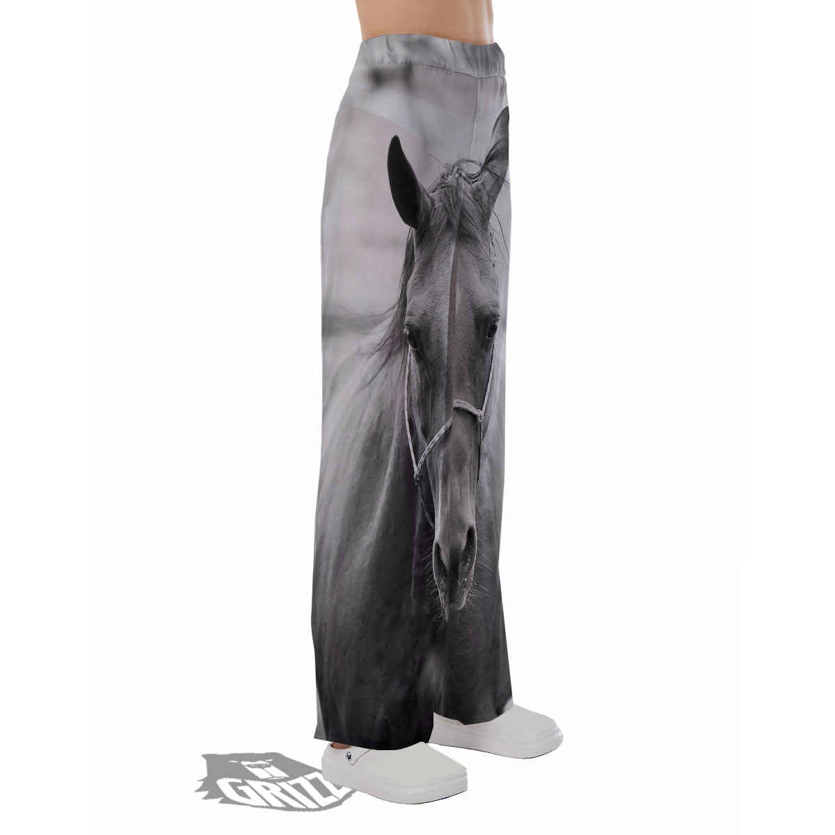Horse Monochrome Print Pajama Pants-grizzshop