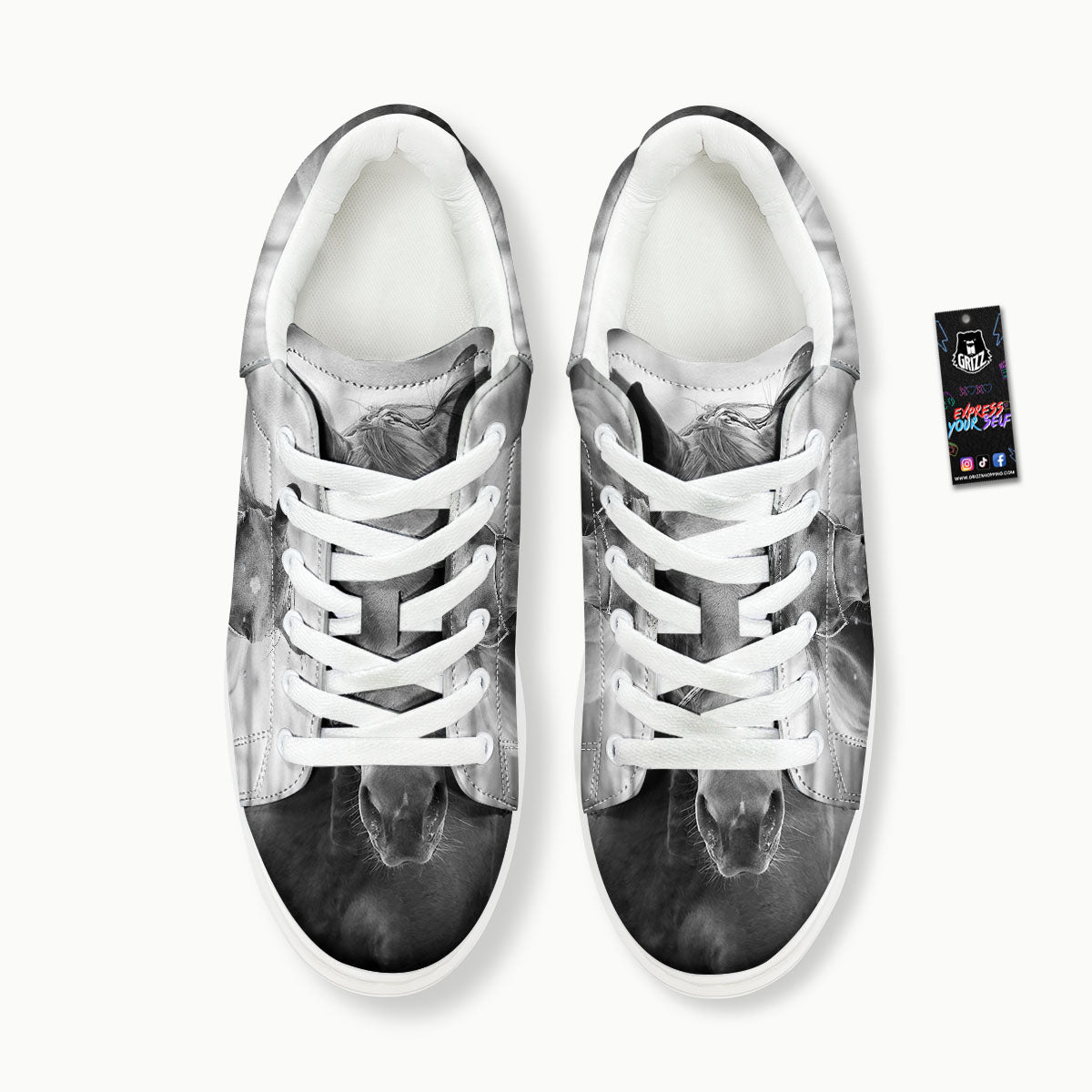 Horse Monochrome Print Platform Shoes-grizzshop