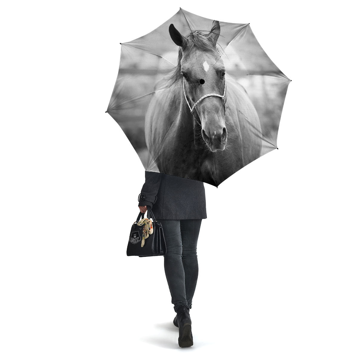 Horse Monochrome Print Umbrella-grizzshop