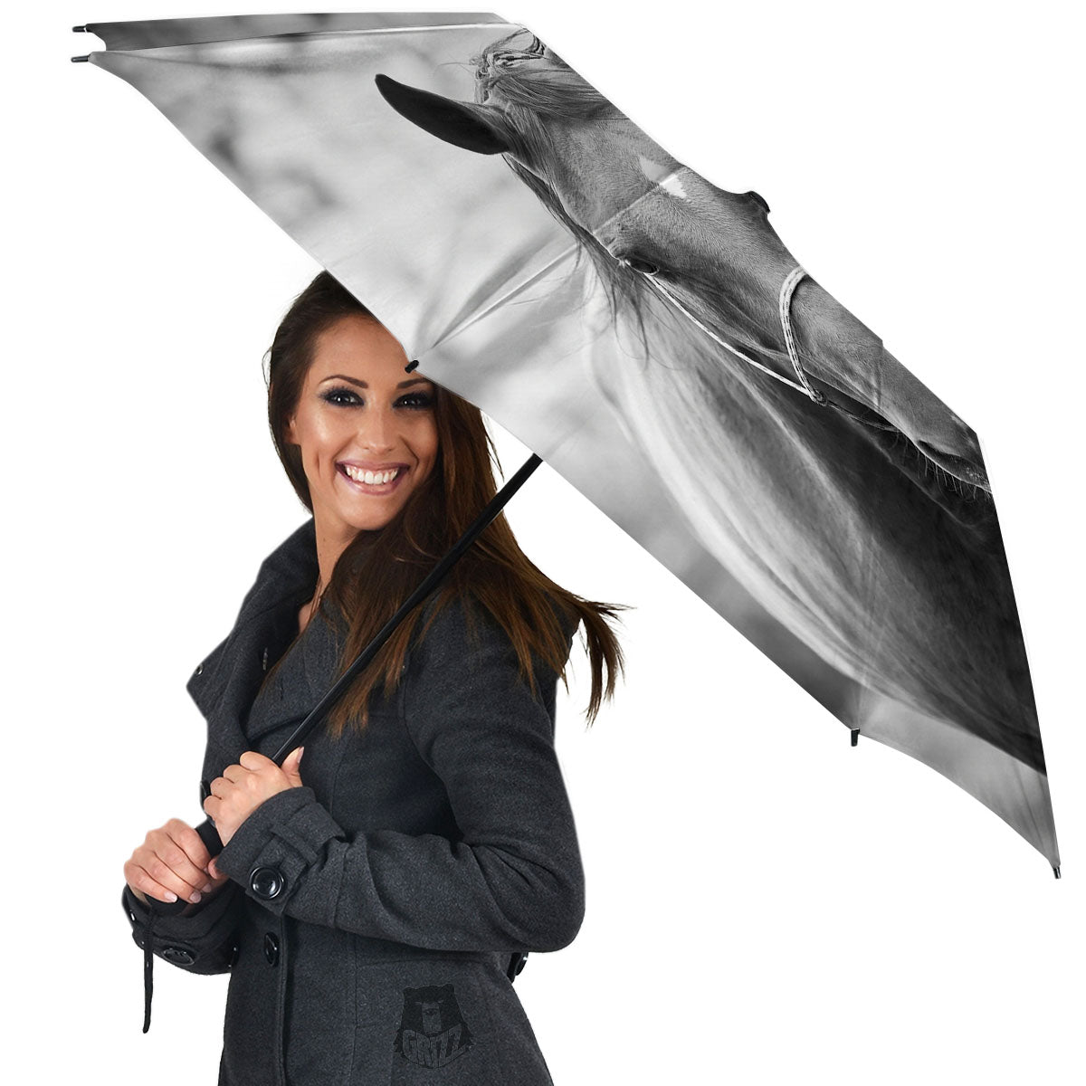Horse Monochrome Print Umbrella-grizzshop