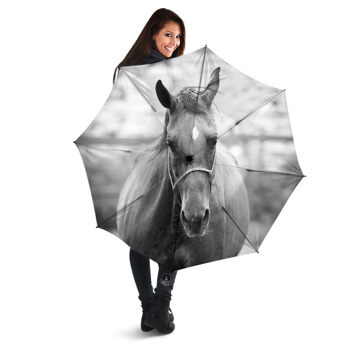Horse Monochrome Print Umbrella-grizzshop