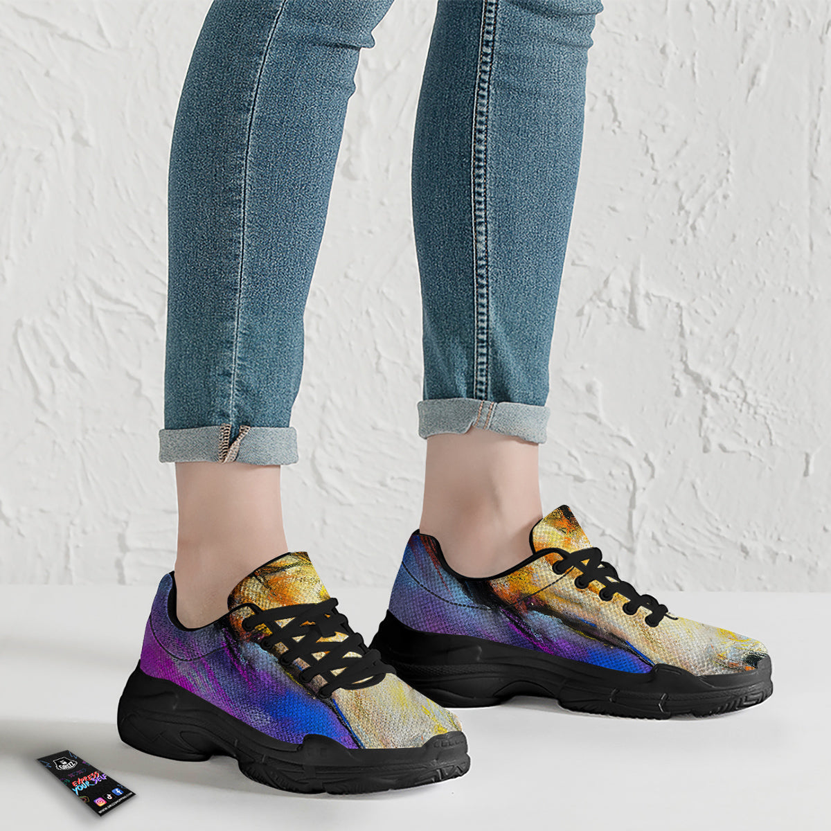 Horse Painting Colorful Print Black Chunky Shoes-grizzshop