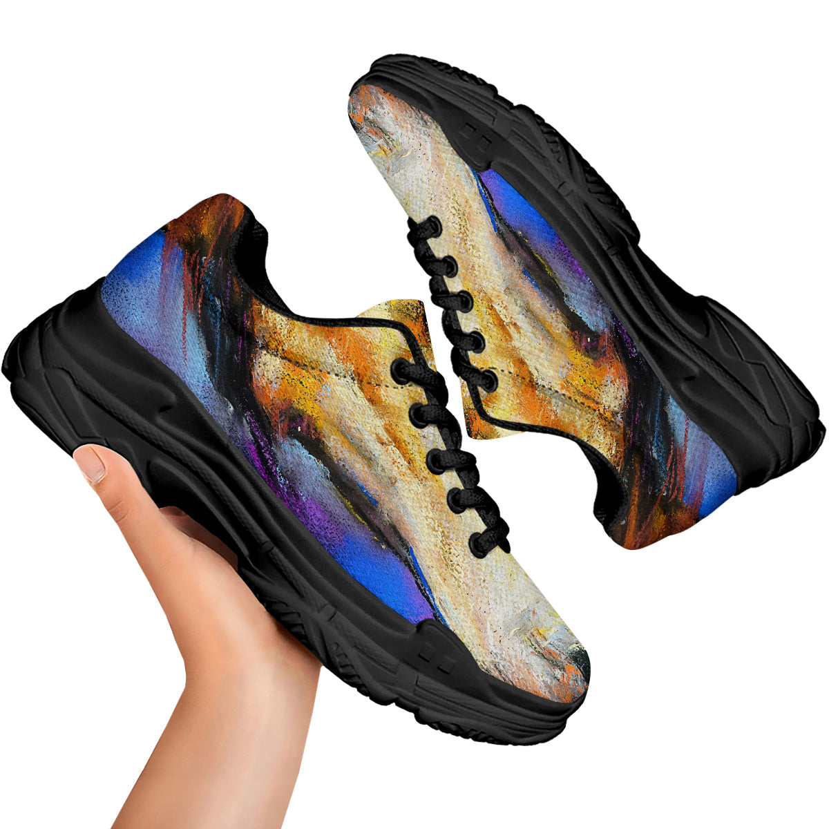 Horse Painting Colorful Print Black Chunky Shoes-grizzshop