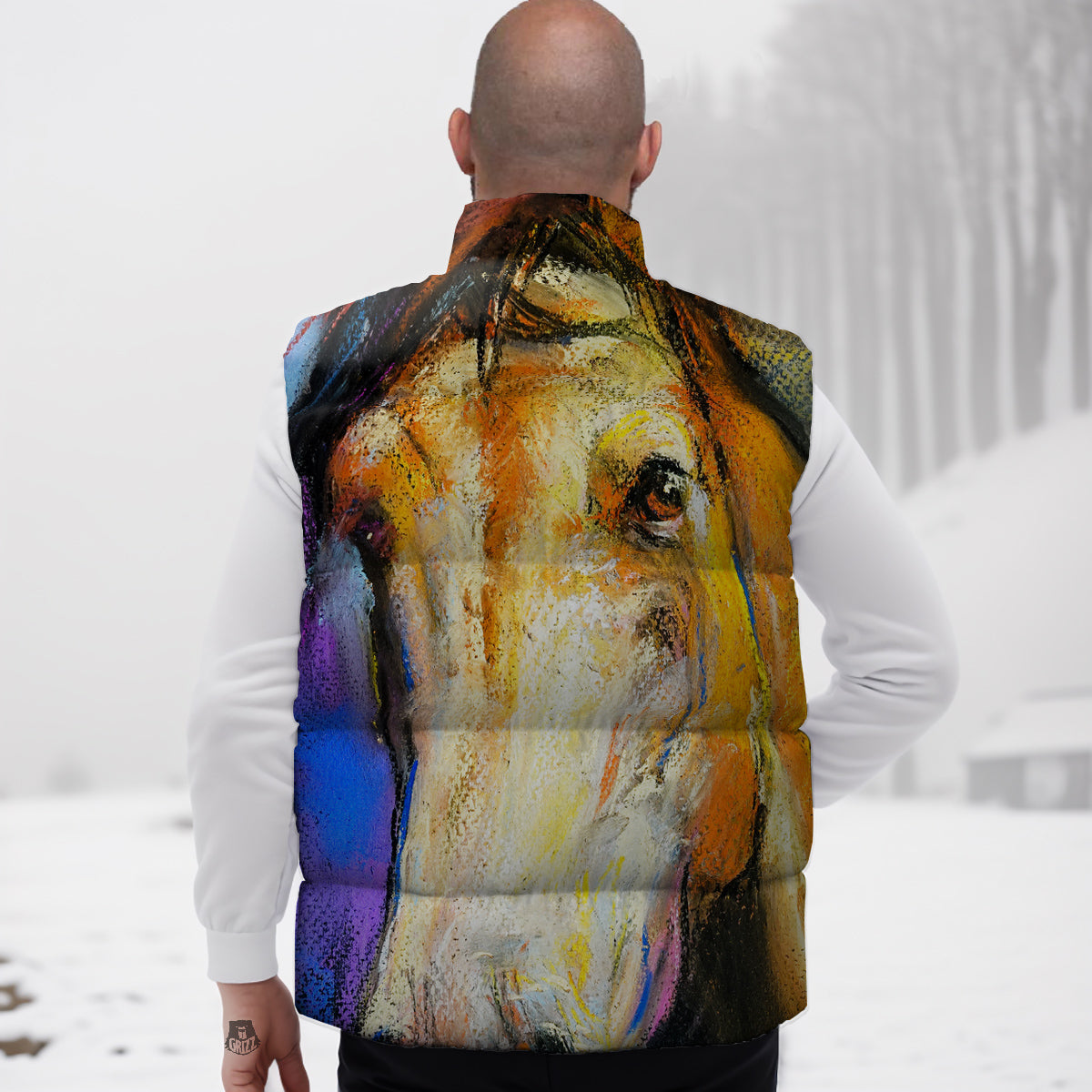 Horse Painting Colorful Print Down Vest