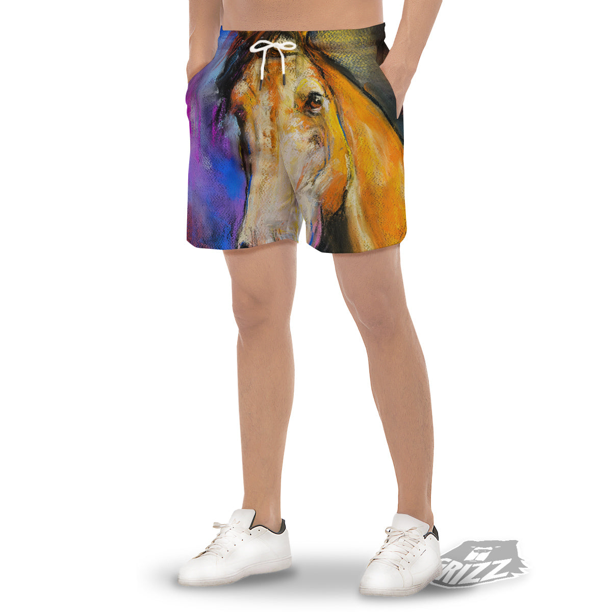 Horse Painting Colorful Print Men's Gym Shorts-grizzshop