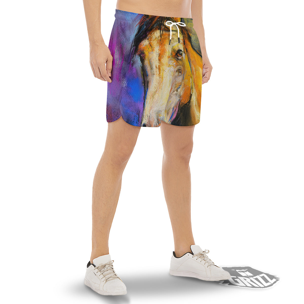Horse Painting Colorful Print Men's Gym Shorts-grizzshop