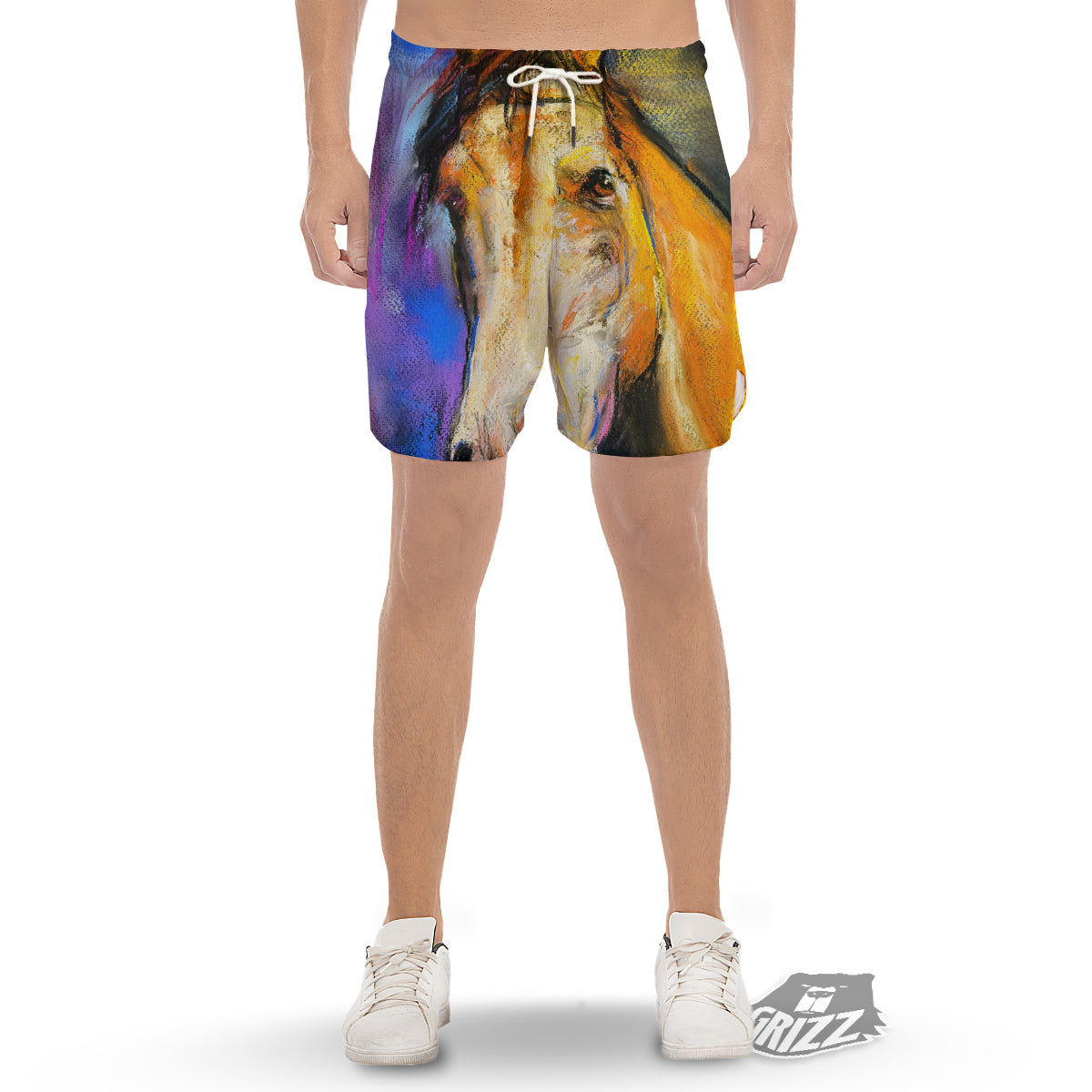 Horse Painting Colorful Print Men's Gym Shorts-grizzshop