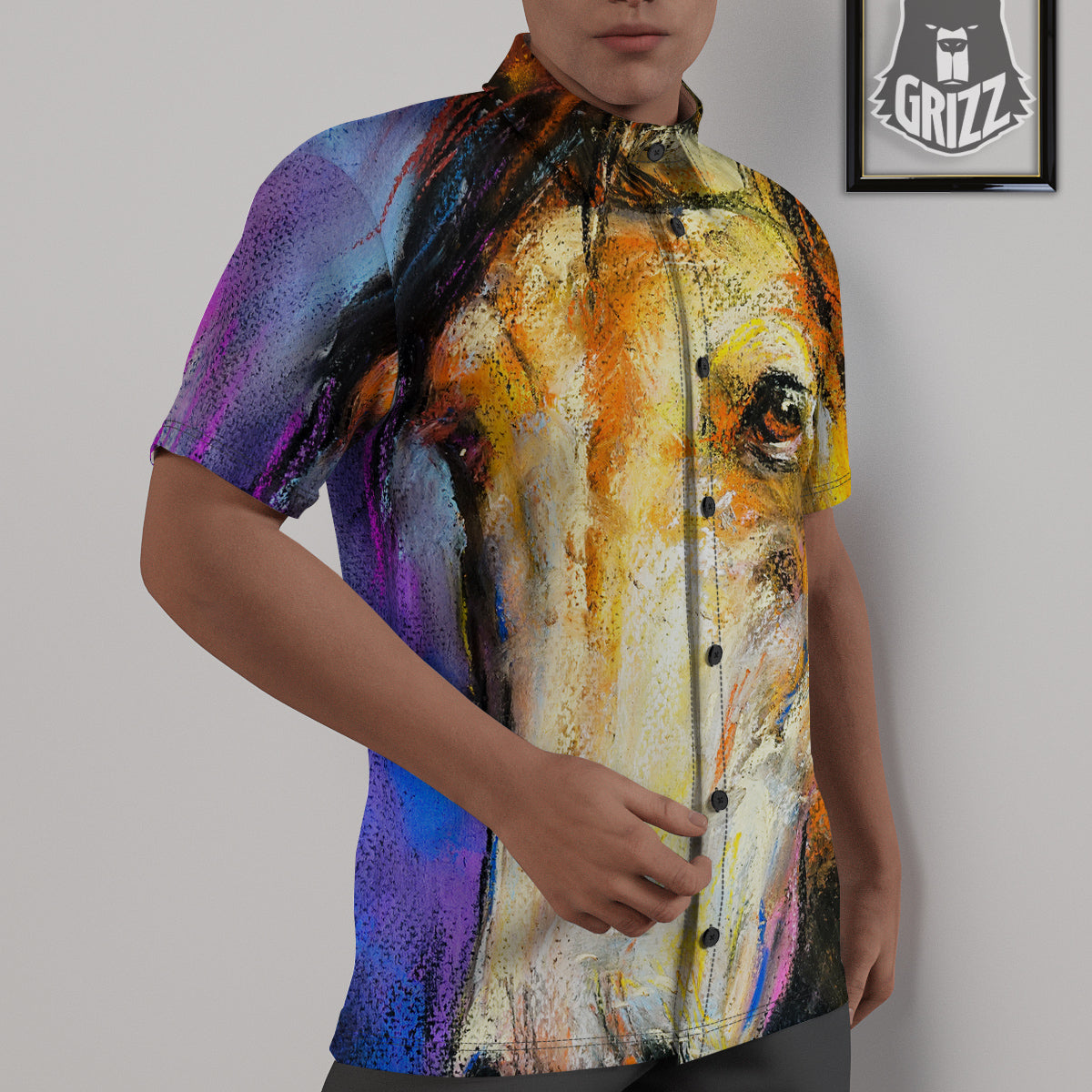Horse Painting Colorful Print Untucked Shirts-grizzshop