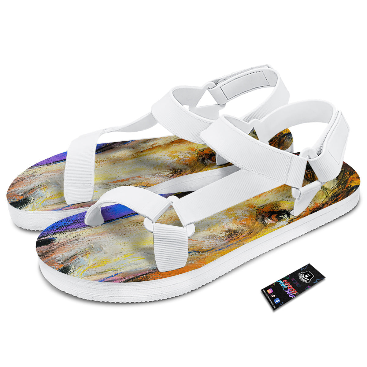 Horse Painting Colorful Print White Open Toe Sandals-grizzshop