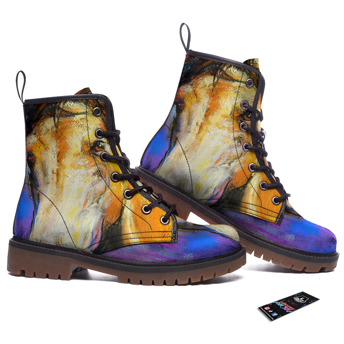 Horse Painting Colorful Print Work Boots-grizzshop