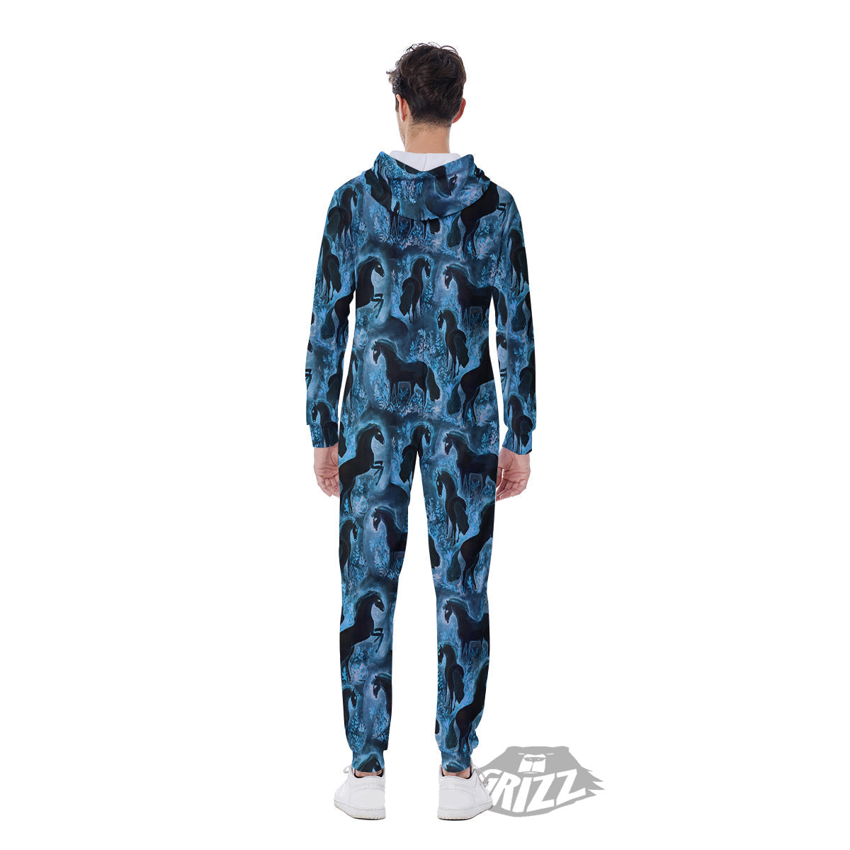 Horse Painting Dark Blue Print Men's Jumpsuit-grizzshop