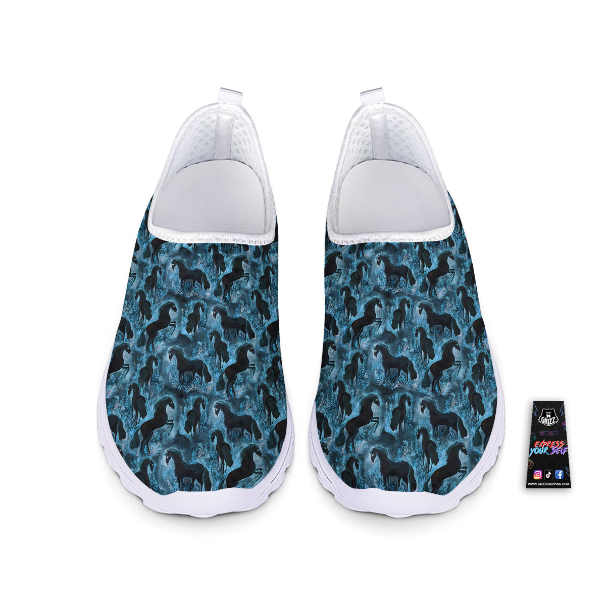 Horse Painting Dark Blue Print Nurse Shoes-grizzshop