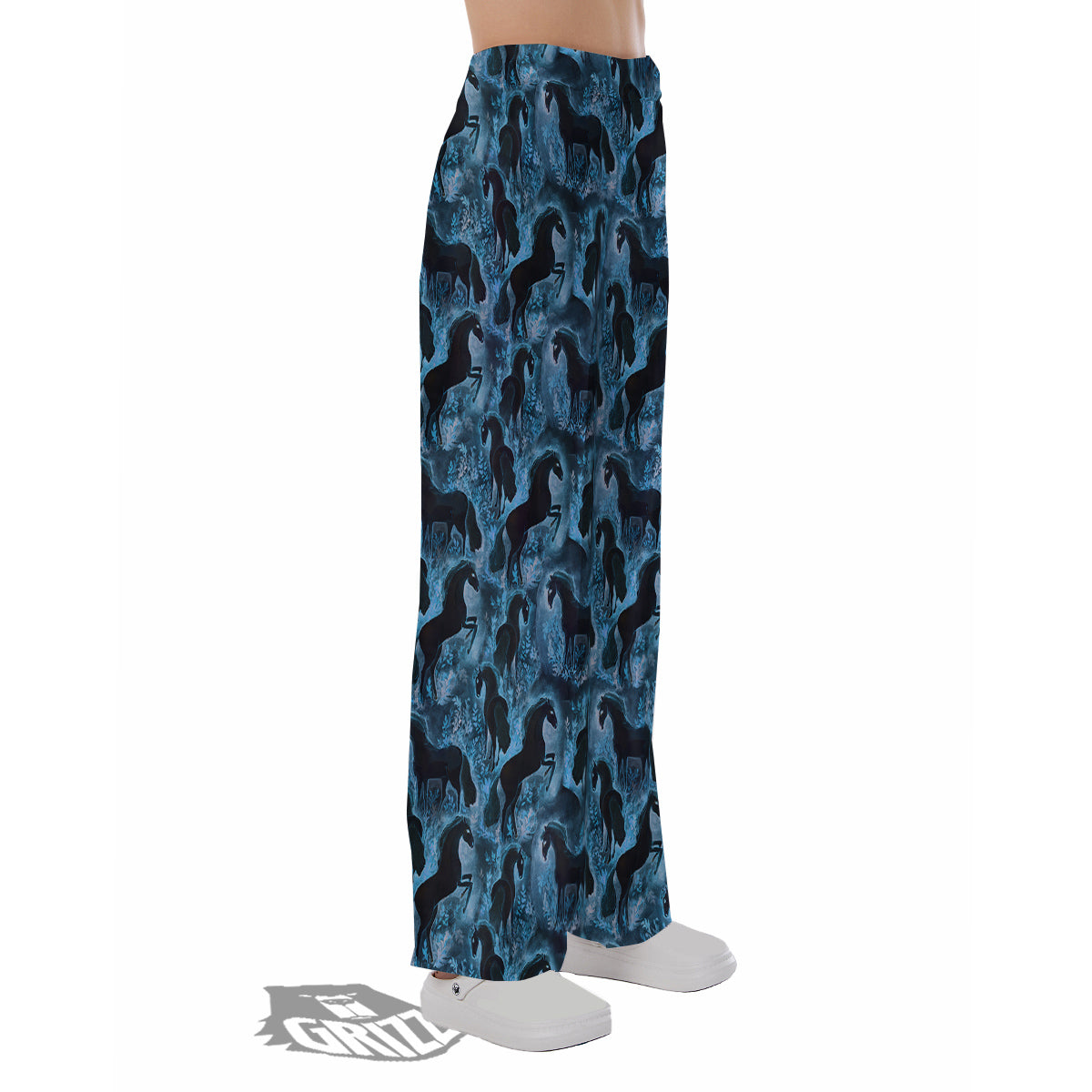 Horse Painting Dark Blue Print Pajama Pants-grizzshop