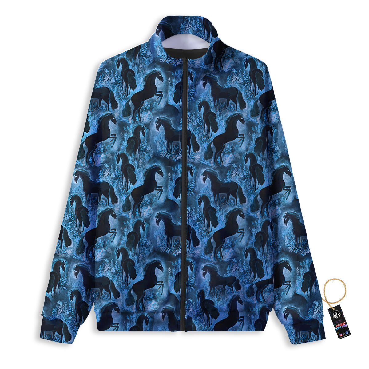 Horse Painting Dark Blue Print Track Jacket-grizzshop