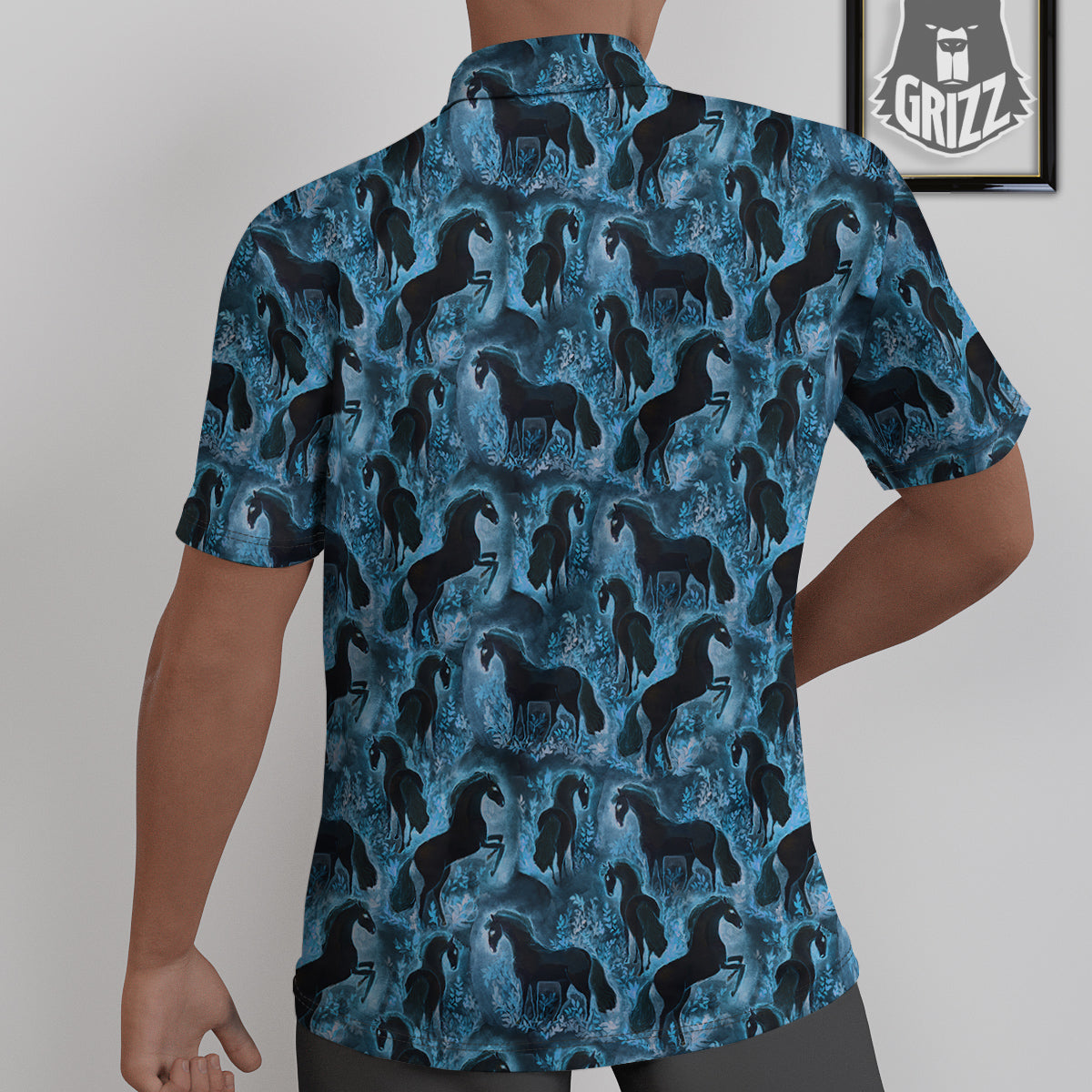 Horse Painting Dark Blue Print Untucked Shirts-grizzshop
