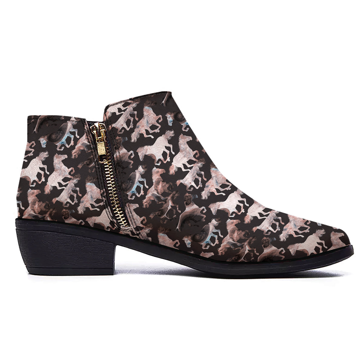 Horse Painting Dark Pink Print Ankle Boots-grizzshop