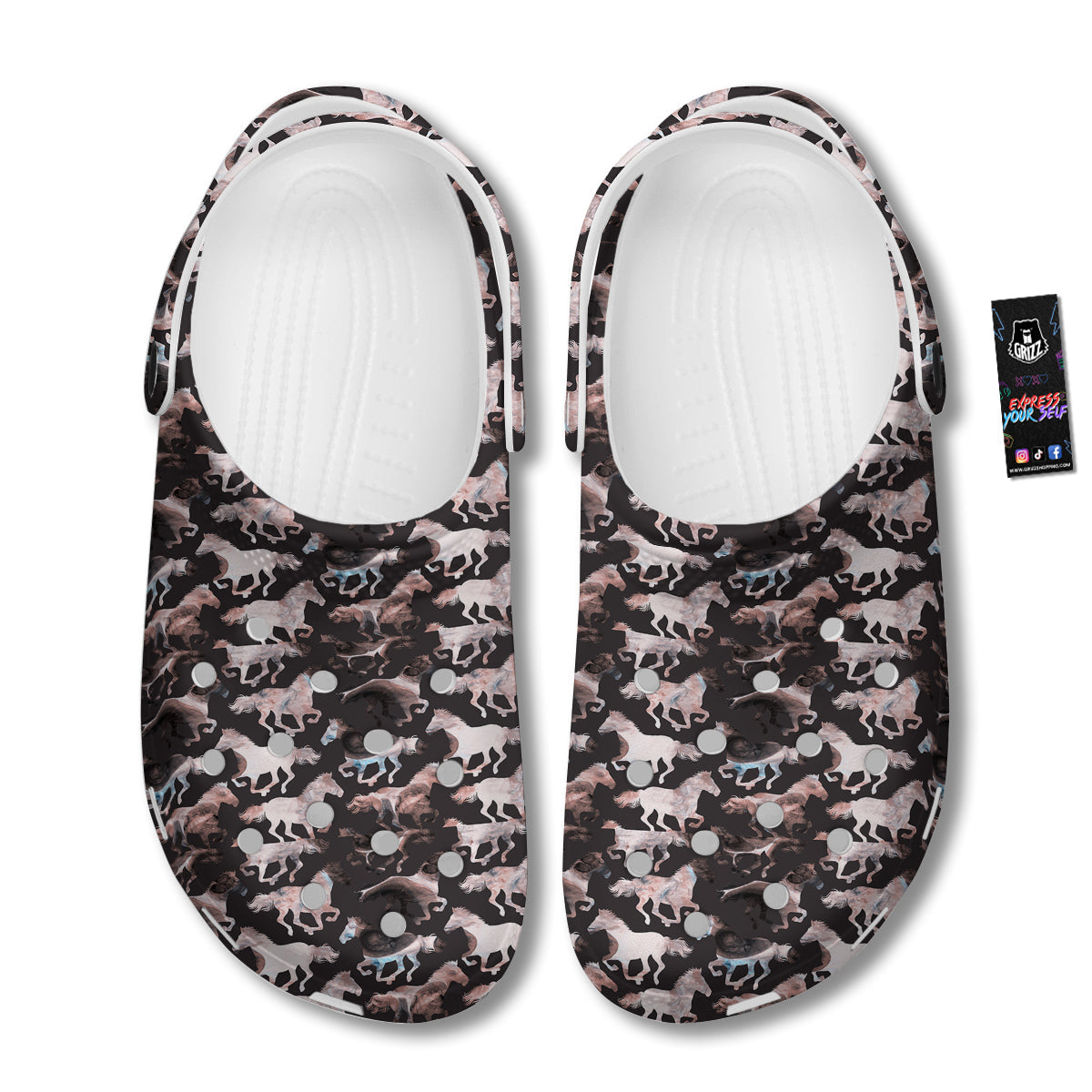 Horse Painting Dark Pink Print Clog-grizzshop