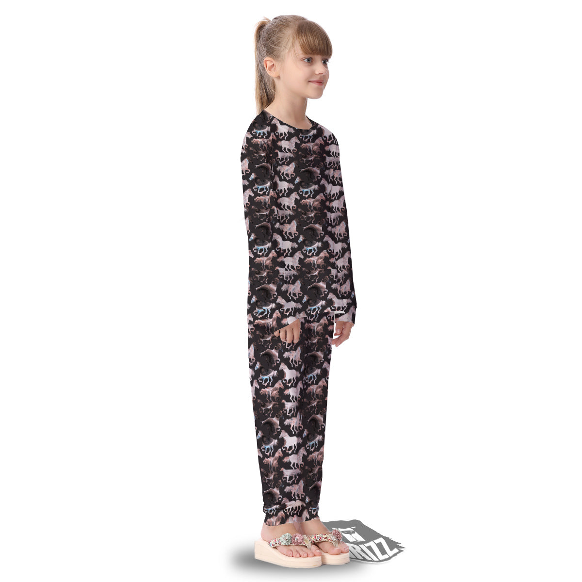 Horse Painting Dark Pink Print Kid's Pajamas-grizzshop