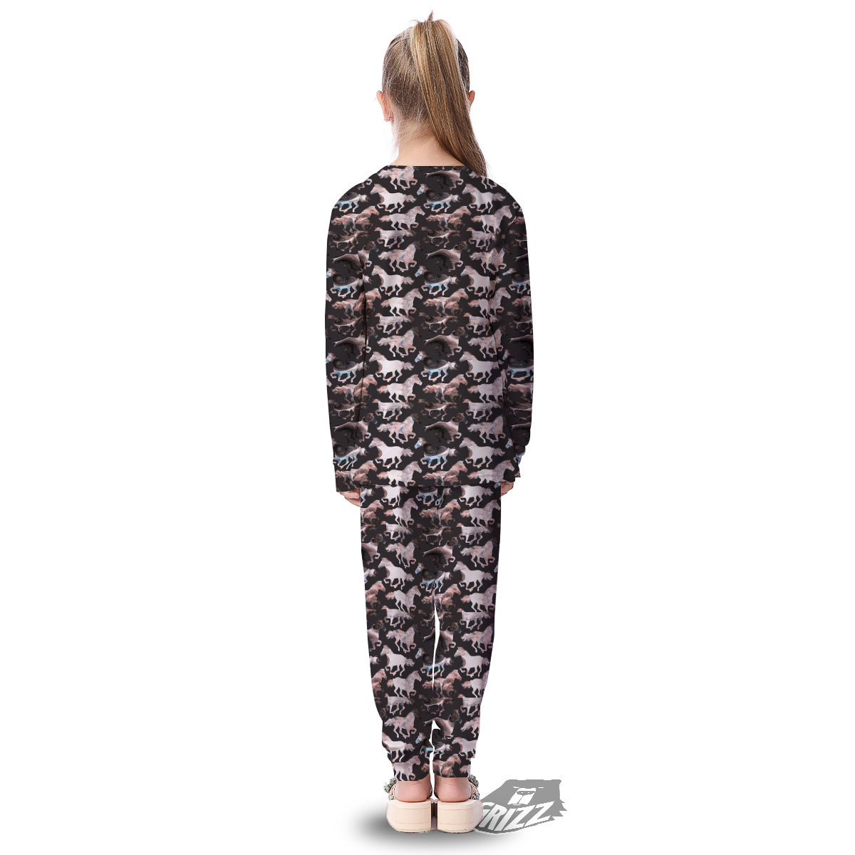 Horse Painting Dark Pink Print Kid's Pajamas-grizzshop