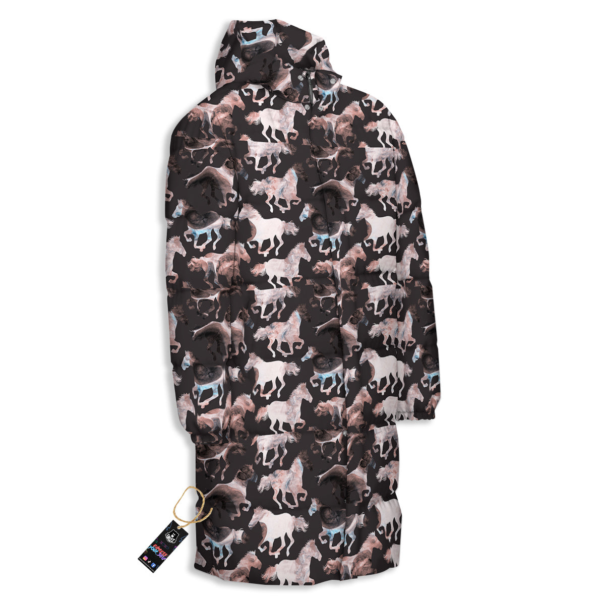 Horse Painting Dark Pink Print Long Down Jacket-grizzshop